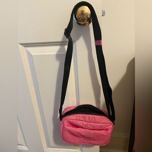 BAGGU Bright Pink Crossbody Bag with Black Strap